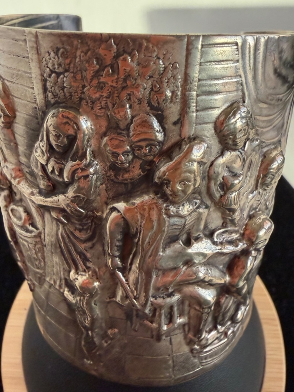 Vintage Wide Repousse Bangle - Tavern Scene